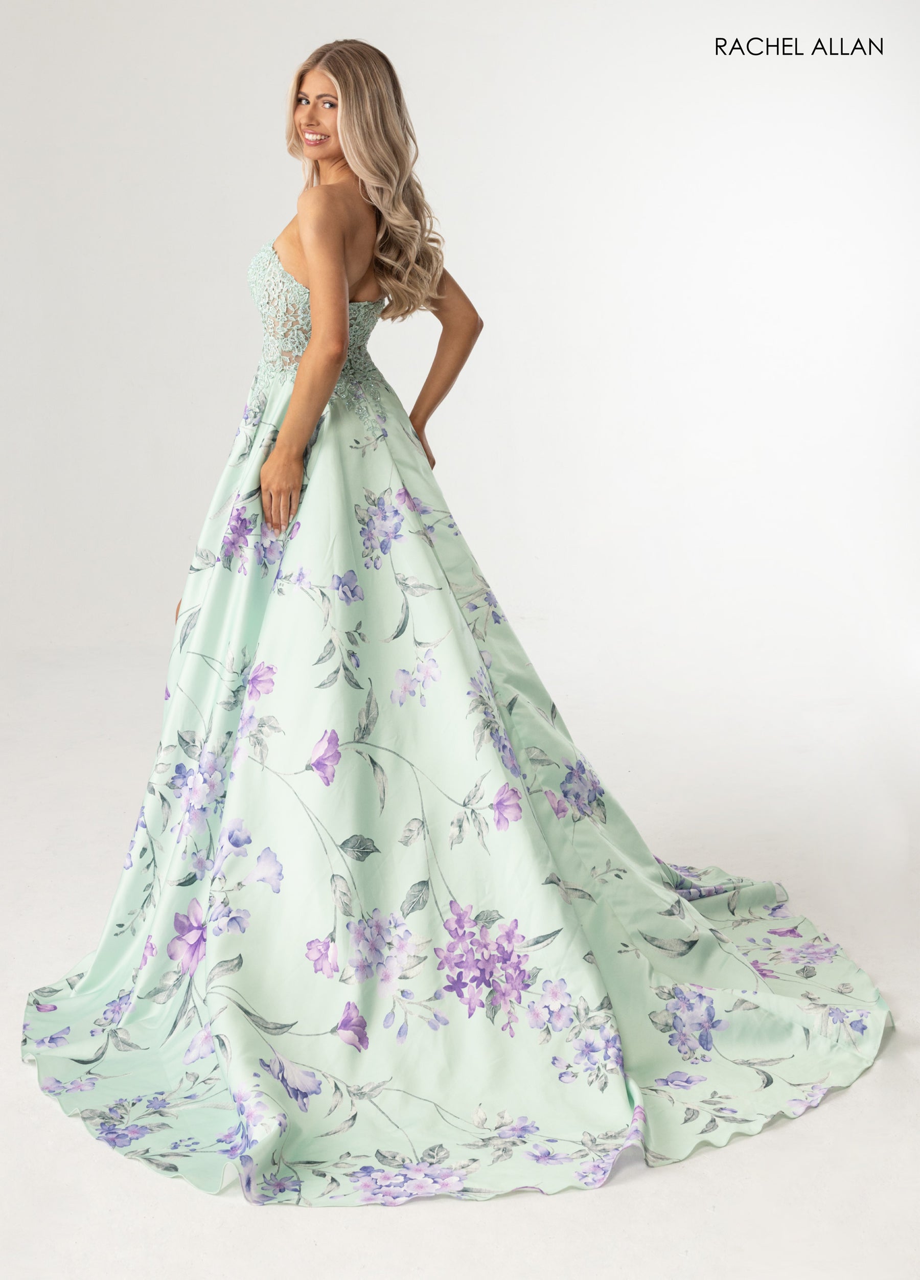 Prom Dresses Lace Applique Floral Print Prom Dress Sage Multi
