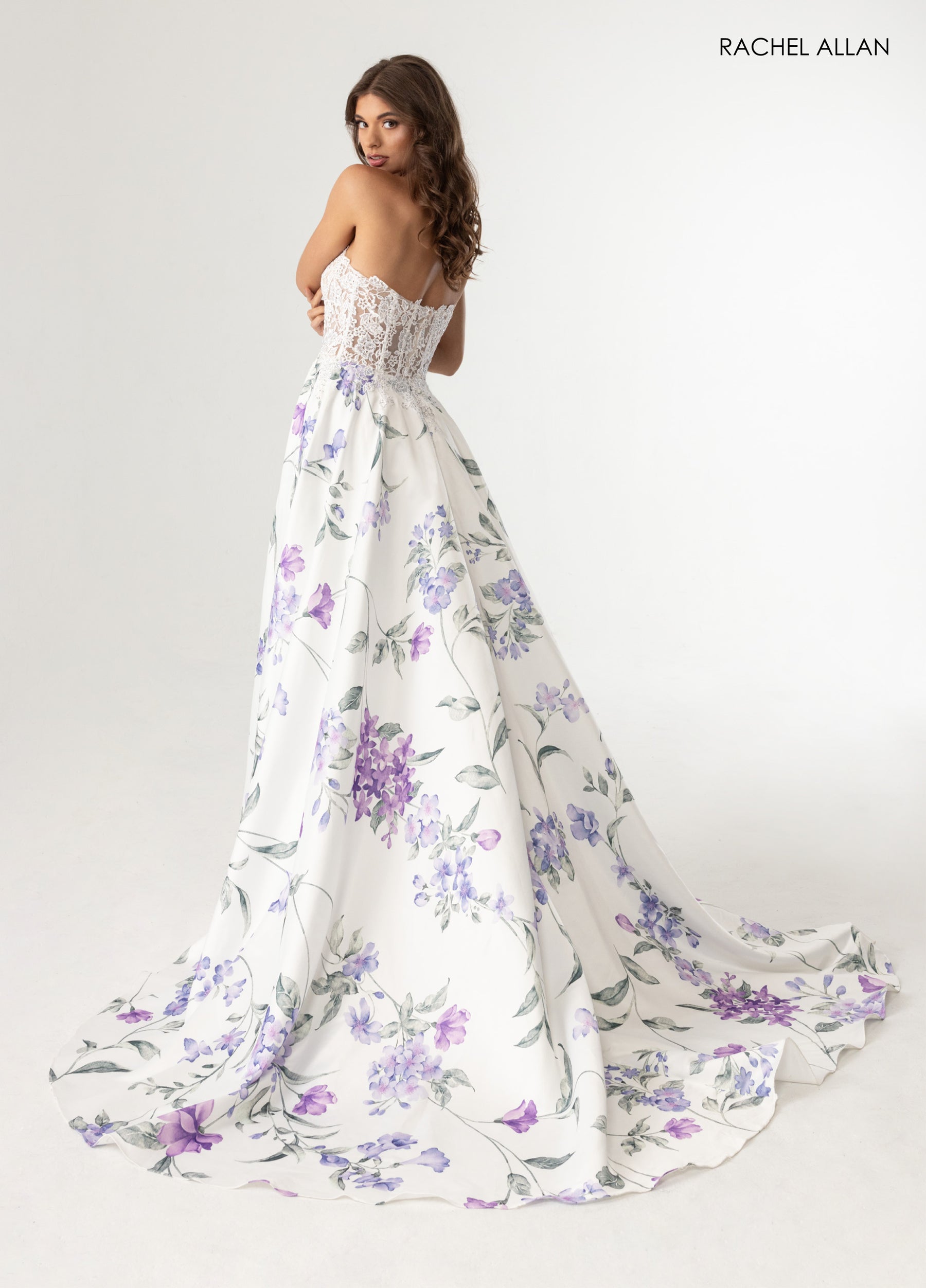 Prom Dresses Lace Applique Floral Print Prom Dress White Multi