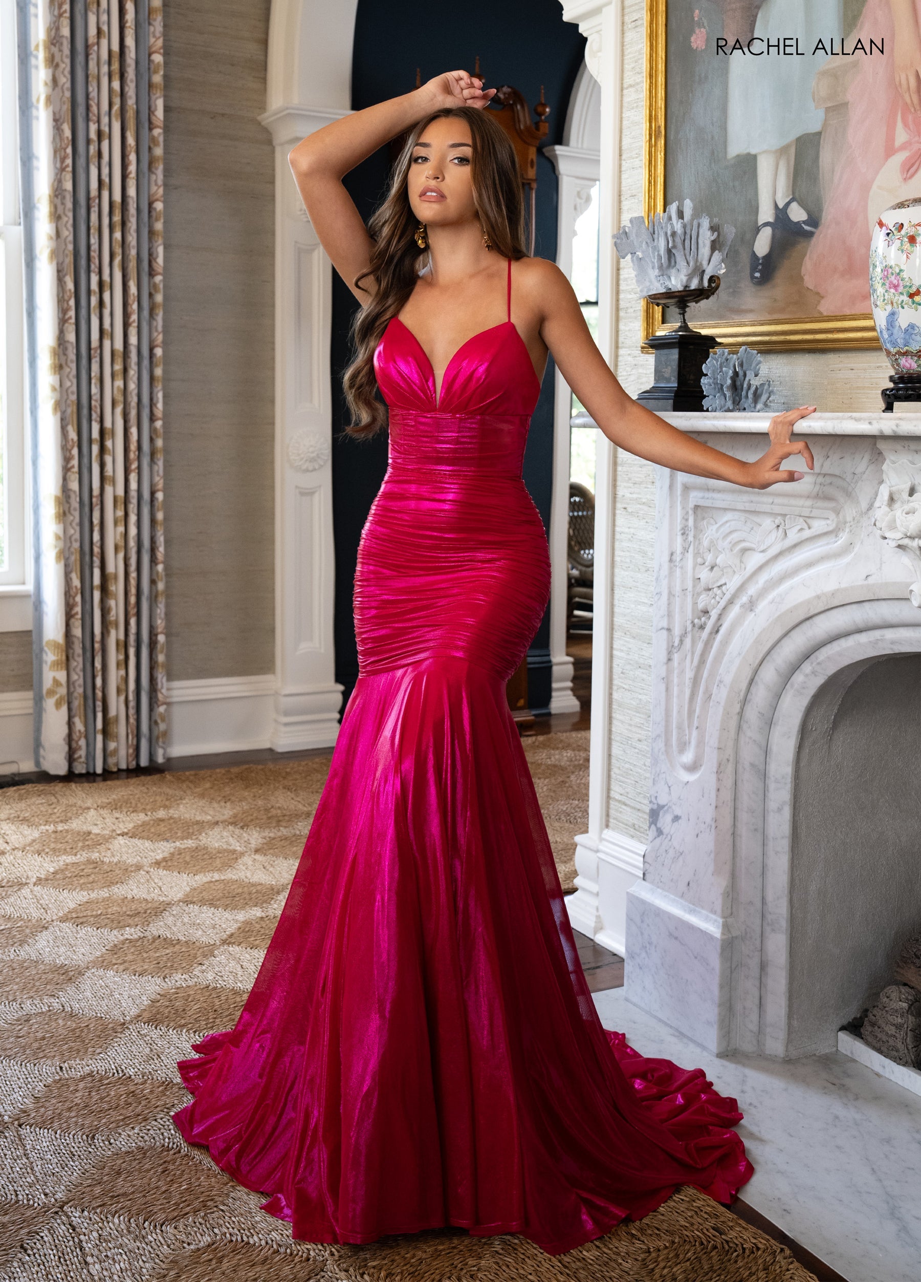 Prom Dresses Mermaid Long Metallic Prom Dress Hot Pink