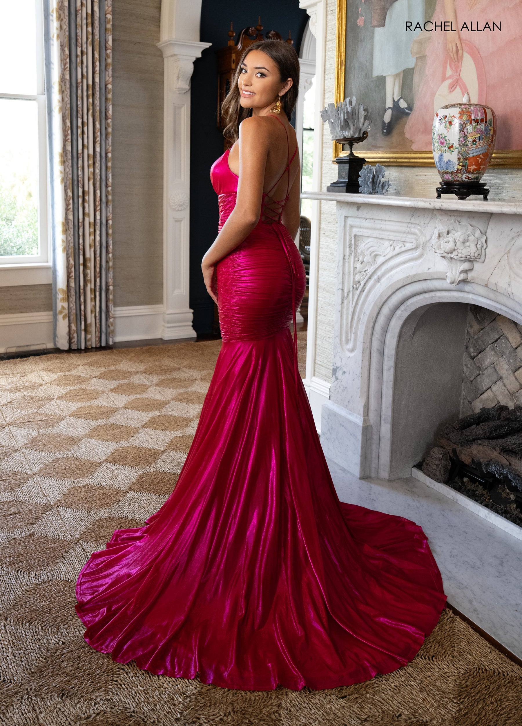 Prom Dresses Mermaid Long Metallic Prom Dress Hot Pink