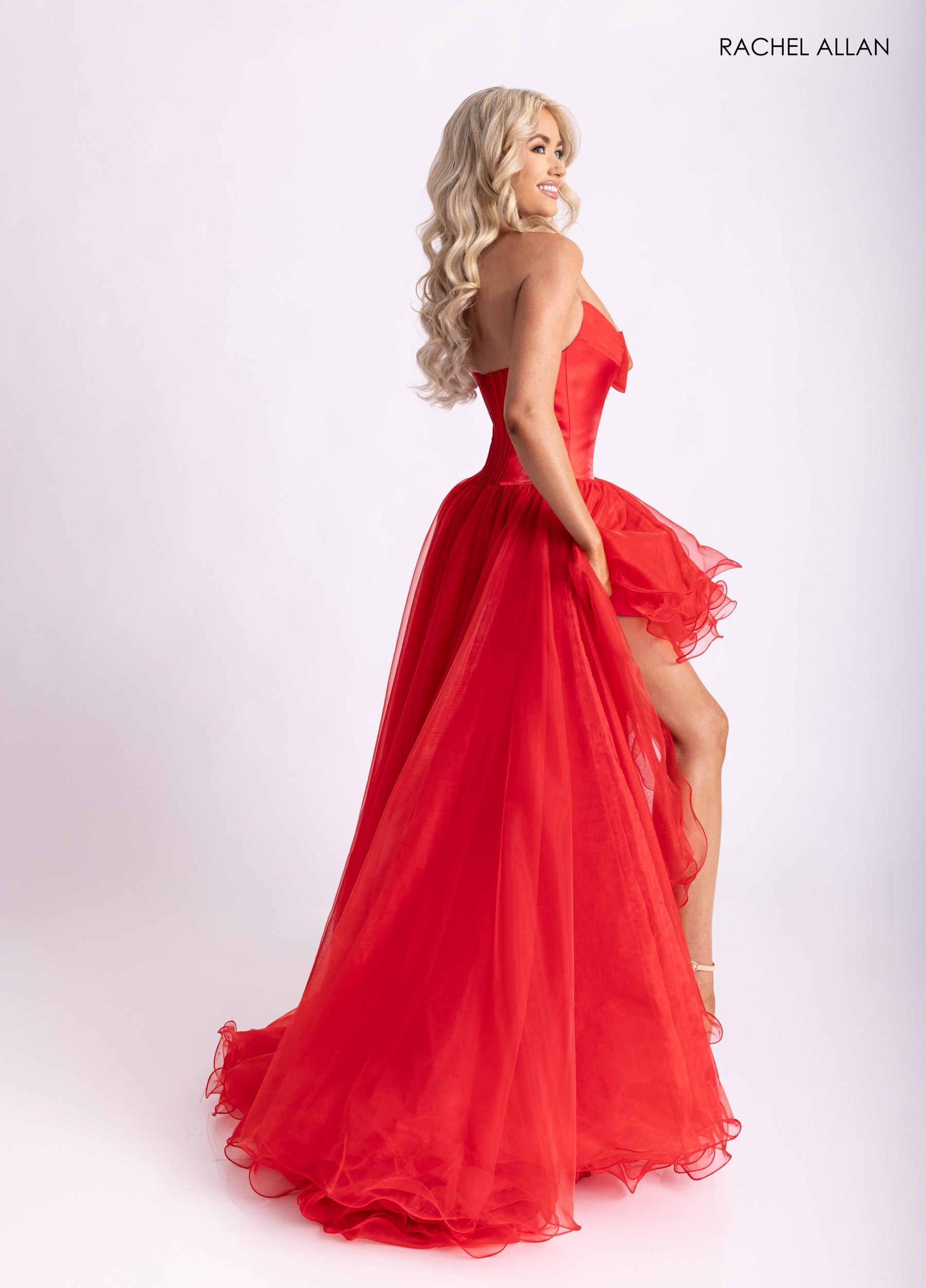 Prom Dresses Corset High Low Ruffle Ball Gown Red