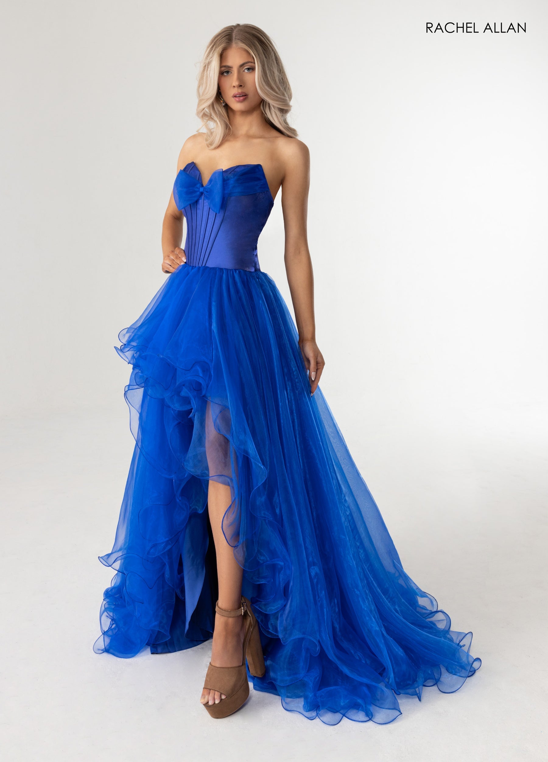 Prom Dresses Corset High Low Ruffle Ball Gown Royal