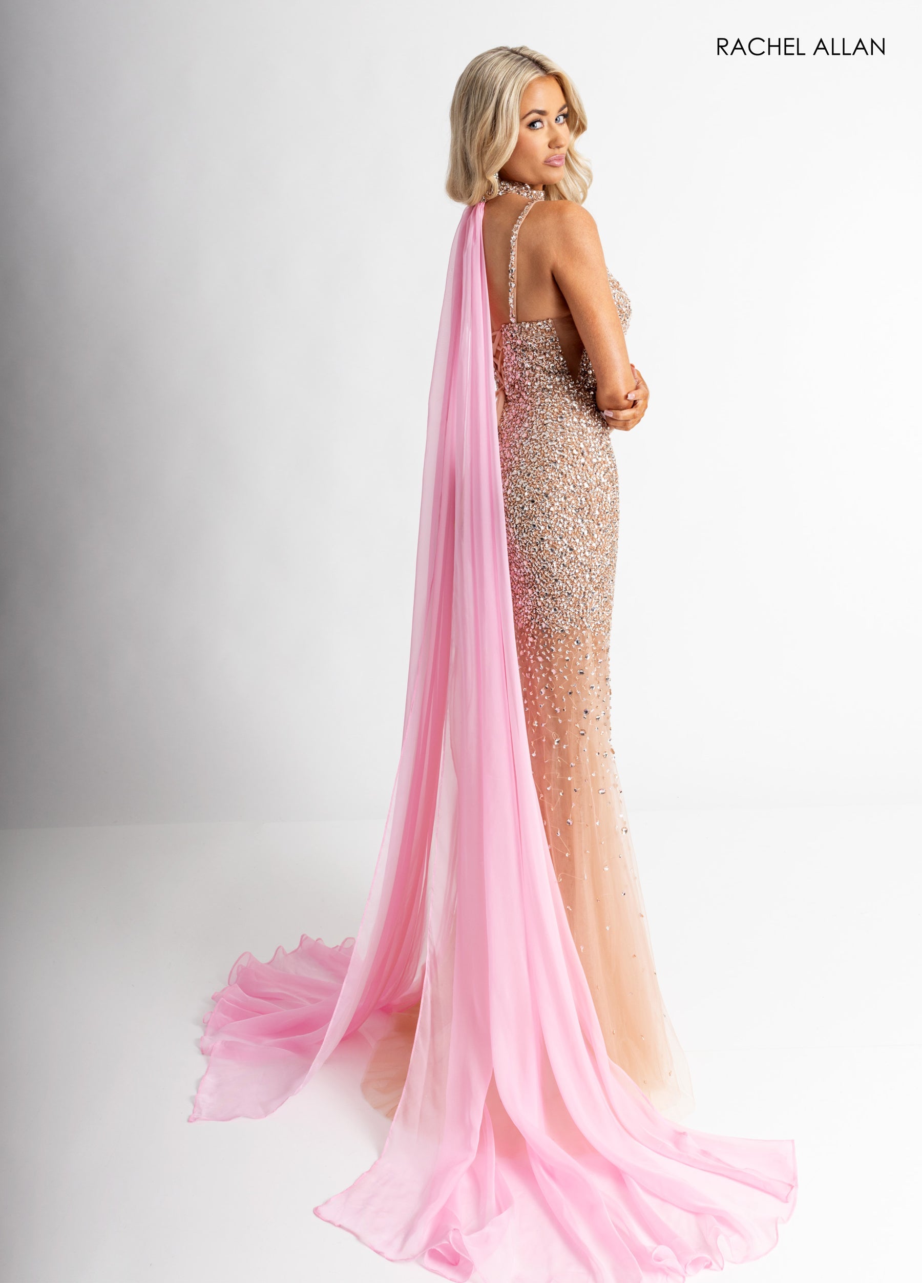 Prom Dresses Long Formal Beaded Slit Prom Dress Nude Pink