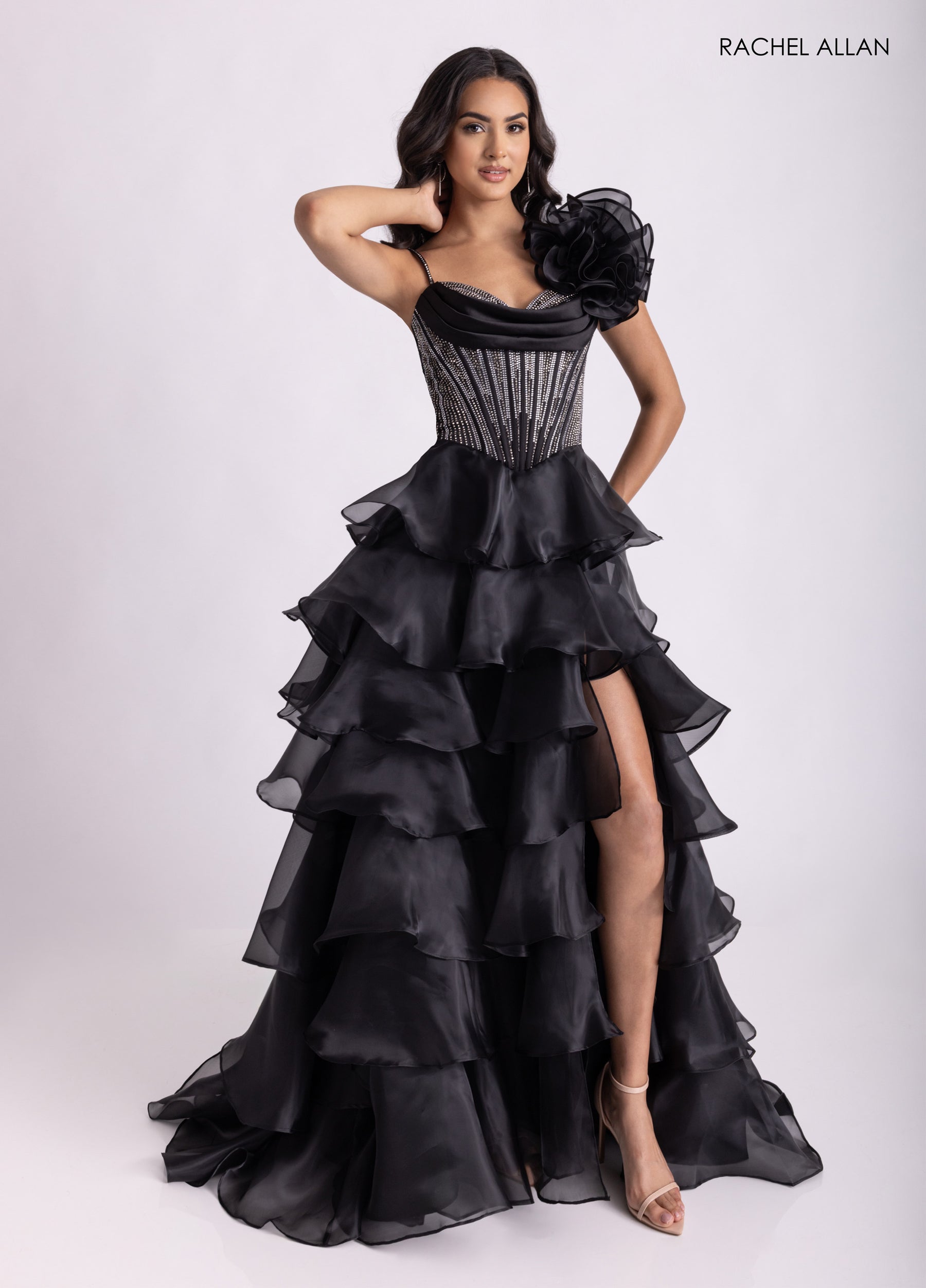Prom Dresses High Low Corset Prom Ruffle Dress Black