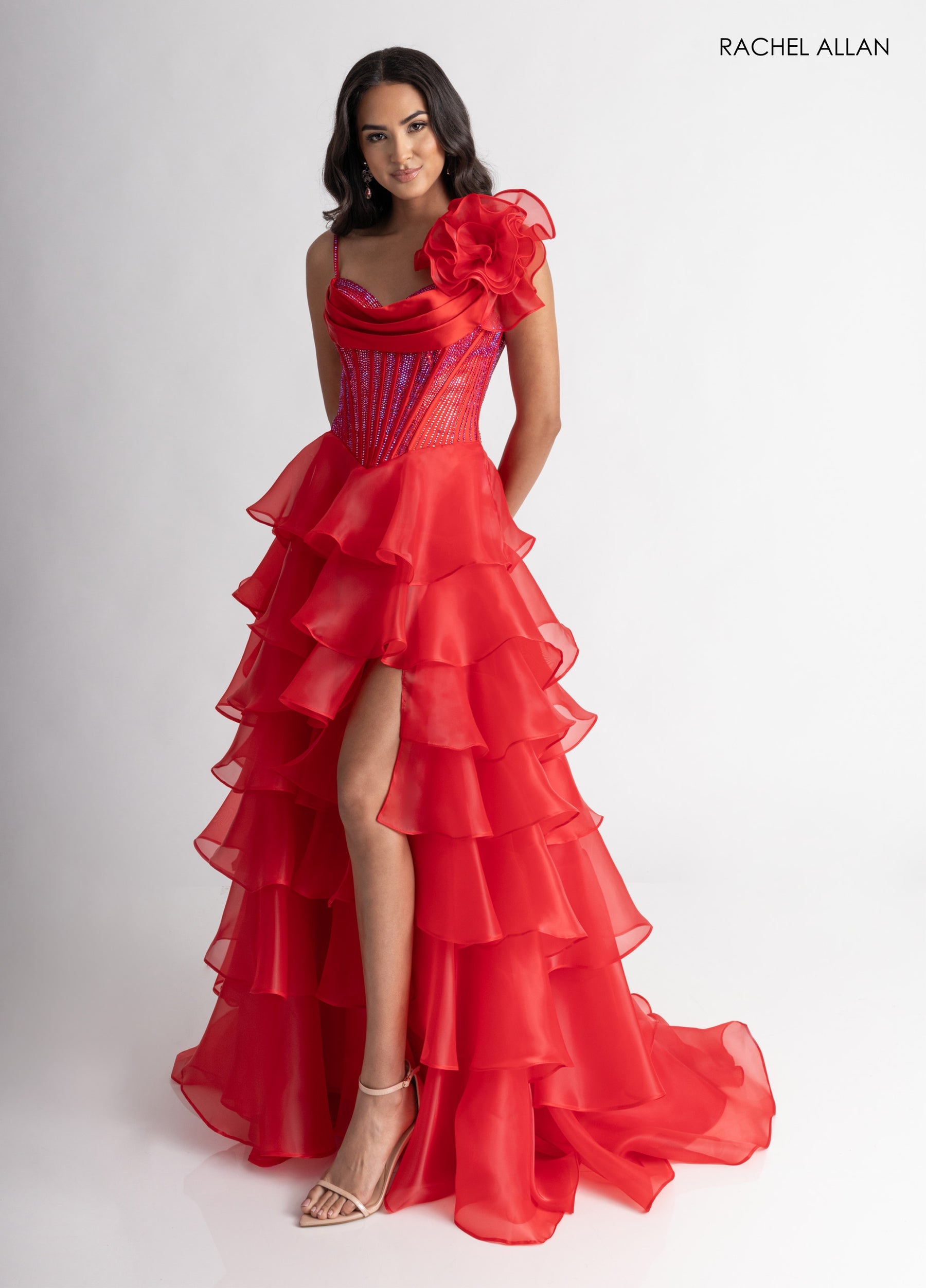 Prom Dresses High Low Corset Prom Ruffle Dress Red
