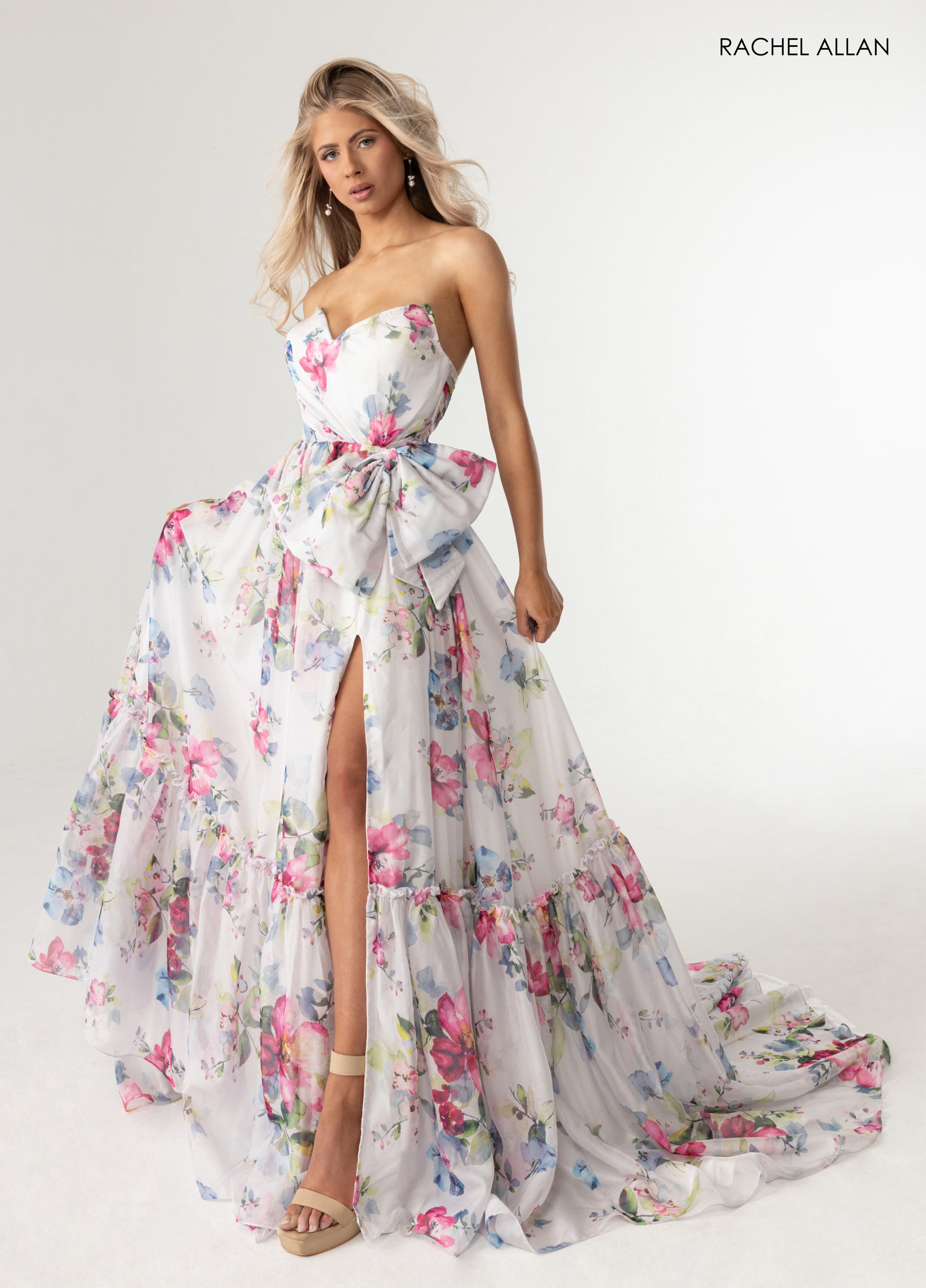 Prom Dresses Long Formal Floral Print Prom Dress White Multi