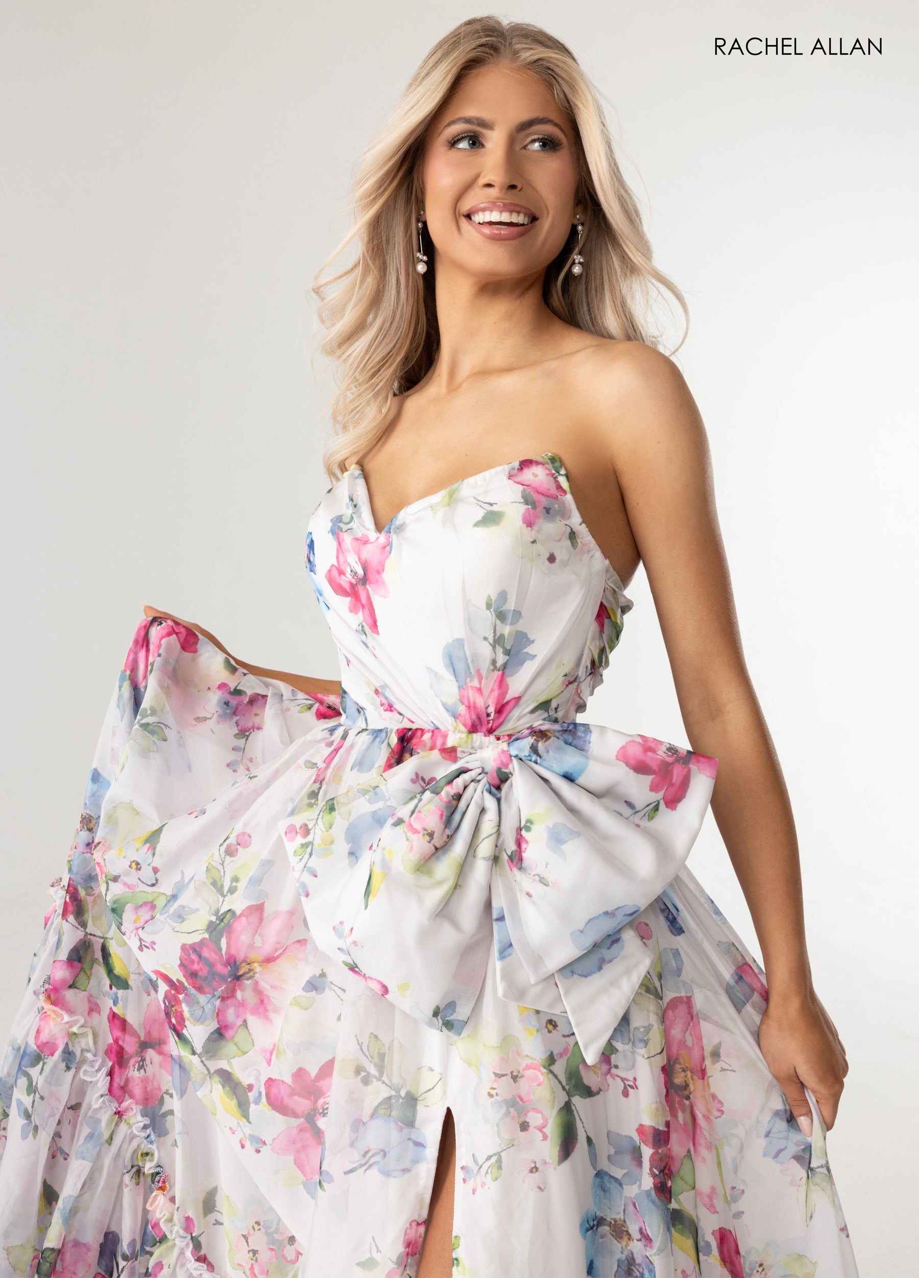 Prom Dresses Long Formal Floral Print Prom Dress White Multi