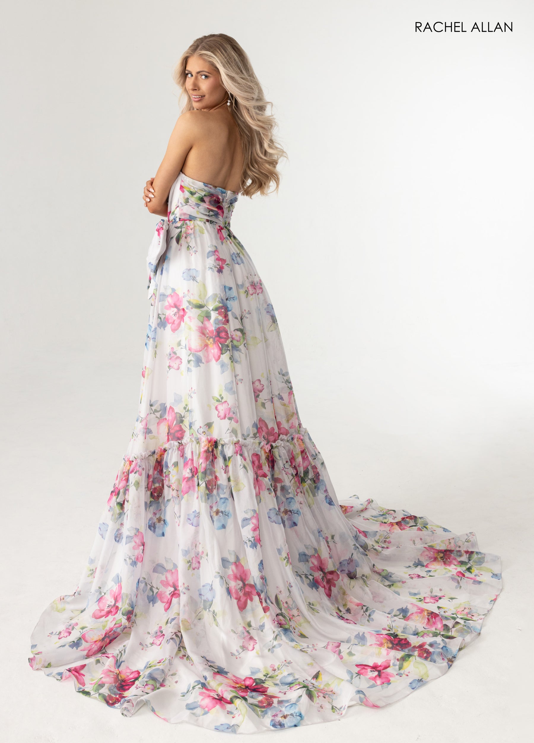 Prom Dresses Long Formal Floral Print Prom Dress White Multi