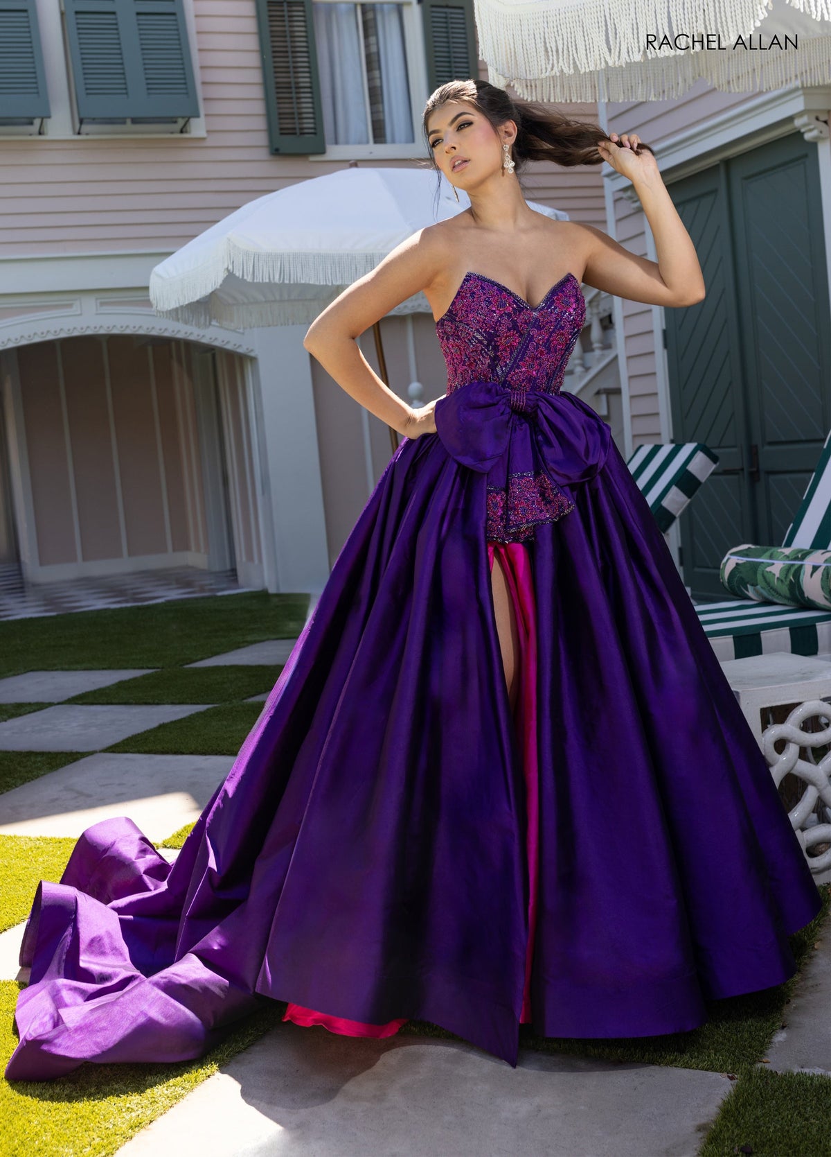 Prom Dresses Long  A Line Prom Beaded Ball Gown Ultraviolet Fuchsia