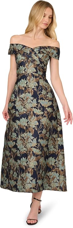 Adrianna Papell AP1E212604 Floral Metallic Jacquard Dress