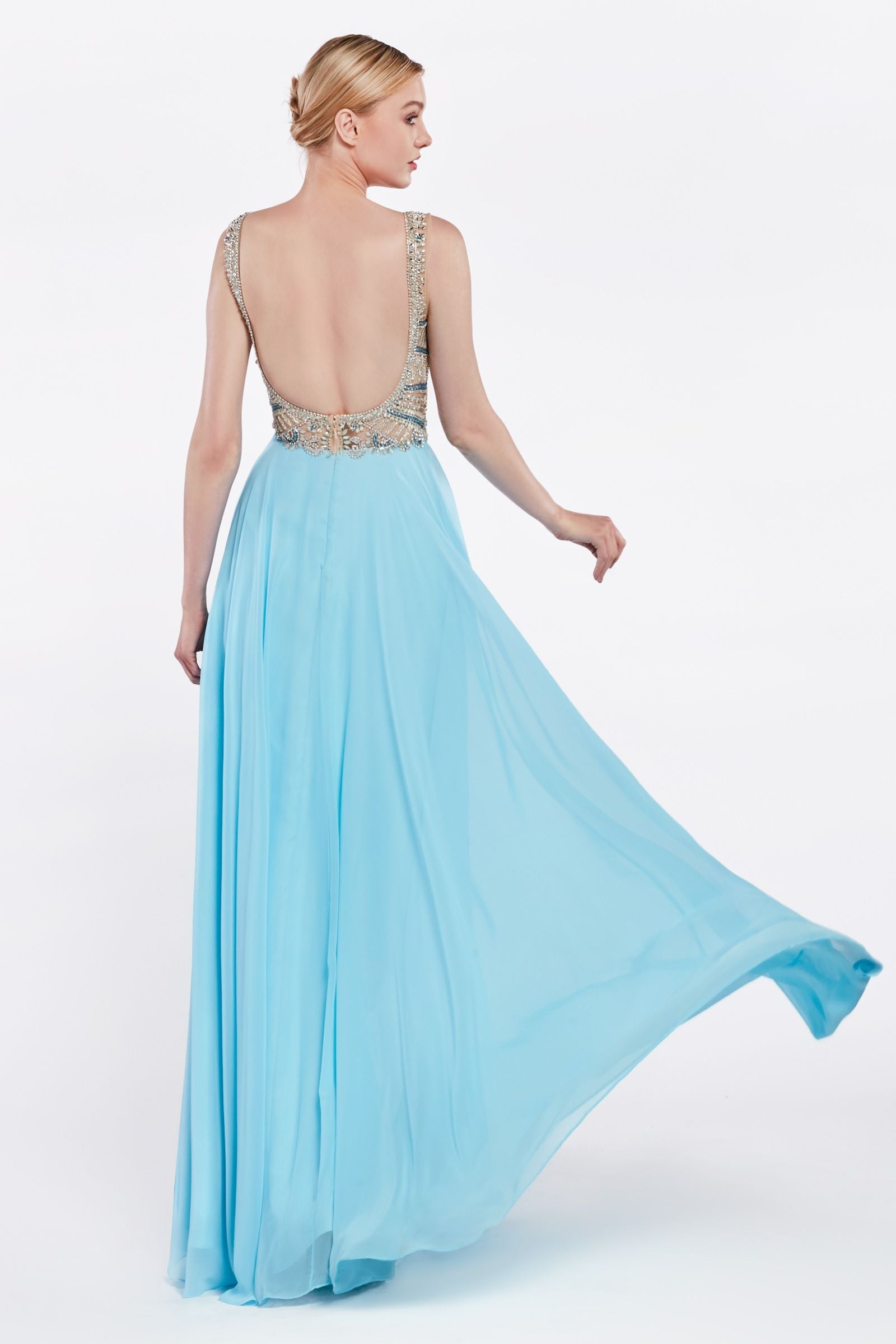 Prom Dresses long Fornal A line Beaded Prom Dress Sky Blue