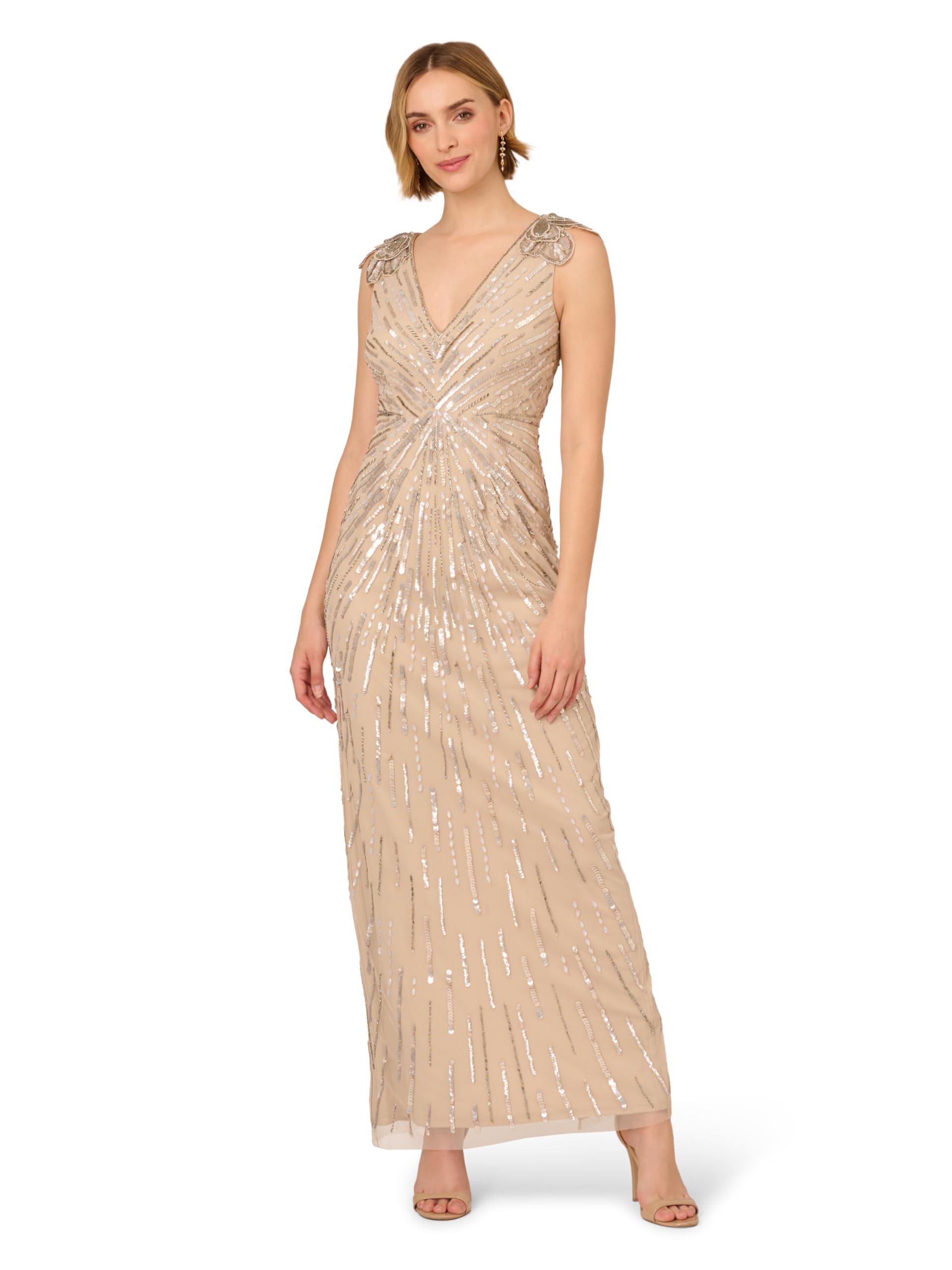 Adrianna Papell AP1E211885 V-Neck Floor-Length Sequin Formal Mermaid/Trumpet