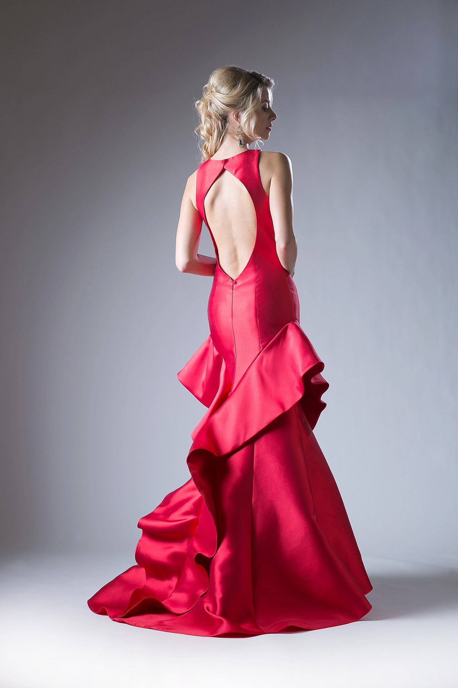 Prom Dresses Ruffle Long Formal Fitted Prom Dress Red
