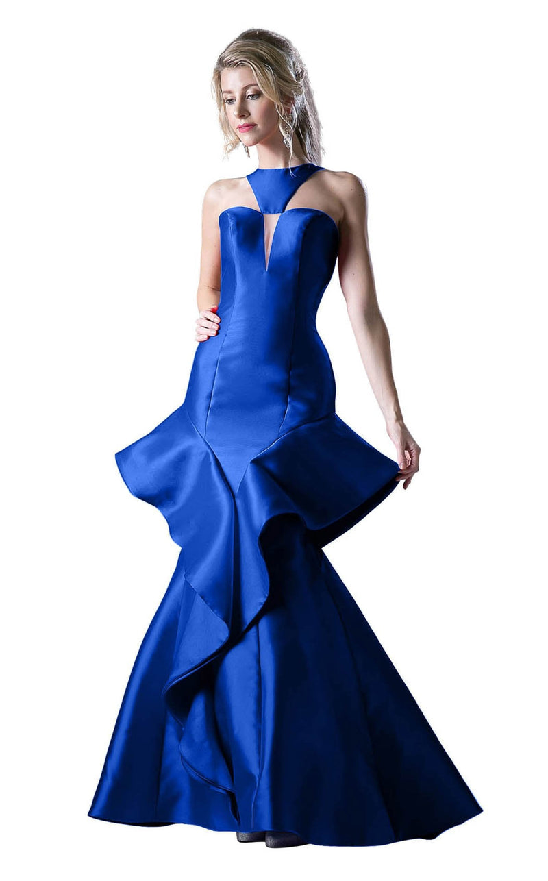 Prom Dresses Ruffle Long Formal Fitted Prom Dress Royal
