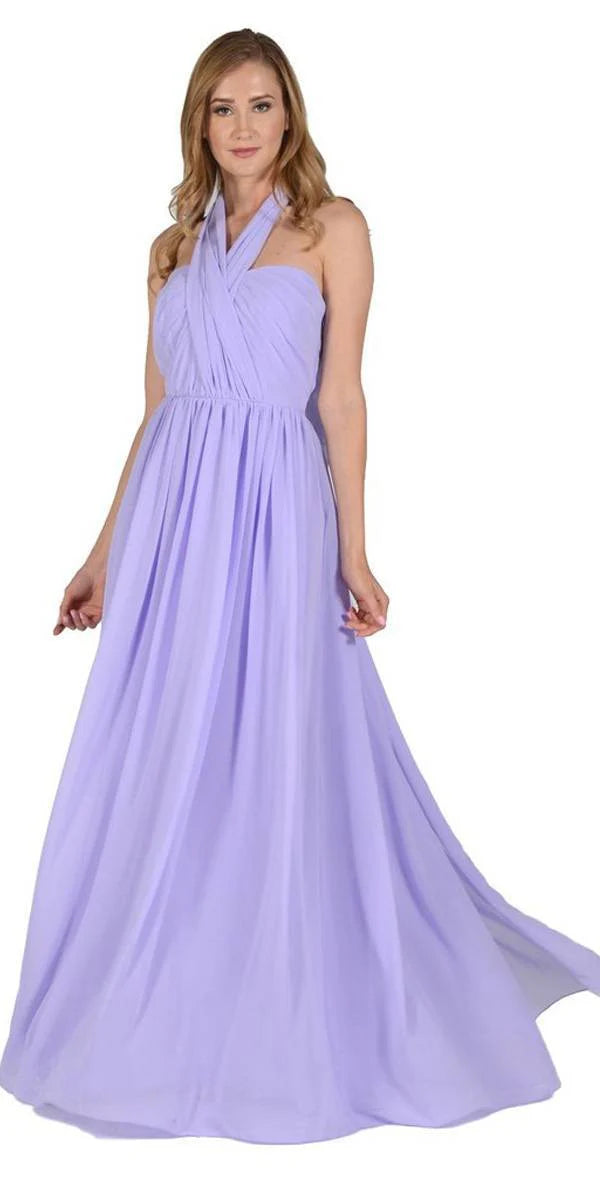 Lilac Sweetheart Floor-Length Chiffon Prom Convertible Gown Poly USA 7156