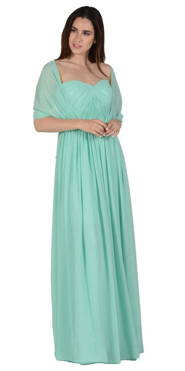 Mint Sweetheart Floor-Length Chiffon Prom Convertible Gown Poly USA 7156
