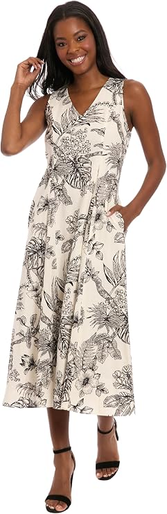 London Times T8197M Printed Pocket A Line Midi Cocktail Dress