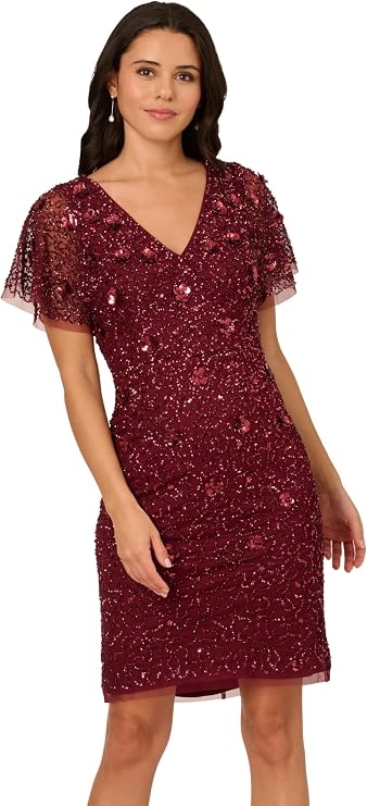 Beaded Mesh Dolman Sheath Dress Adrianna Papell AP1E212236