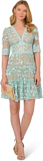 Adrianna Papell AP1D105244 Short V Neck Lace Cocktail Dress