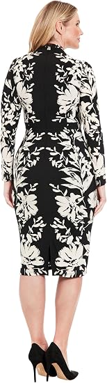 London Times T7593M Cross-Front Short Floral Jersey Cocktail Long Sleeves