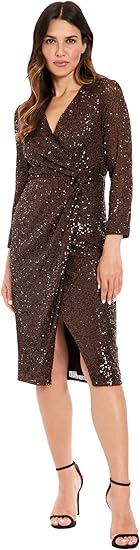 London Times T7184M Surplice Midi Cocktail Dress Wrap Skirt