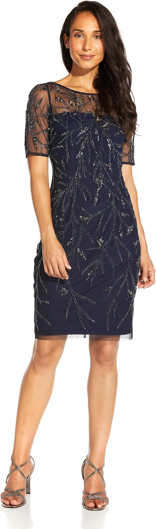 Illusion Knee-Length Sequin Formal Sheath Adrianna Papell AP1E208090