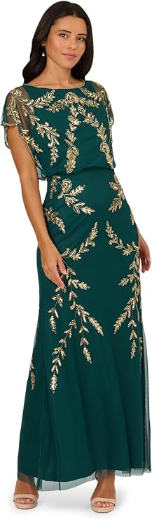 Crew/High-Neck Floor-Length Chiffon Formal Mermaid Adrianna Papell AP2E209917