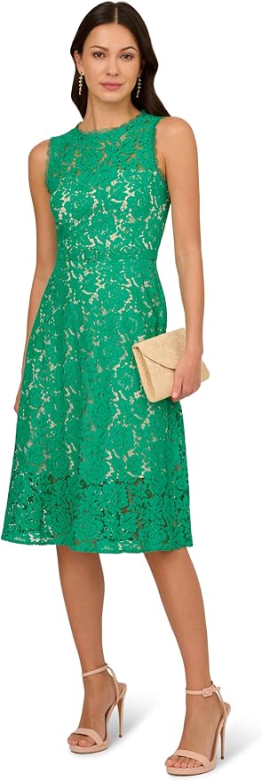 Adrianna Papell AP1D105247 A Line Lace Midi Cocktail Dress