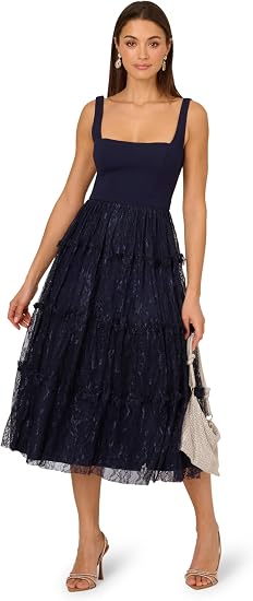 Adrianna Papell ADAE212024 A Line Midi Cocktail Dress