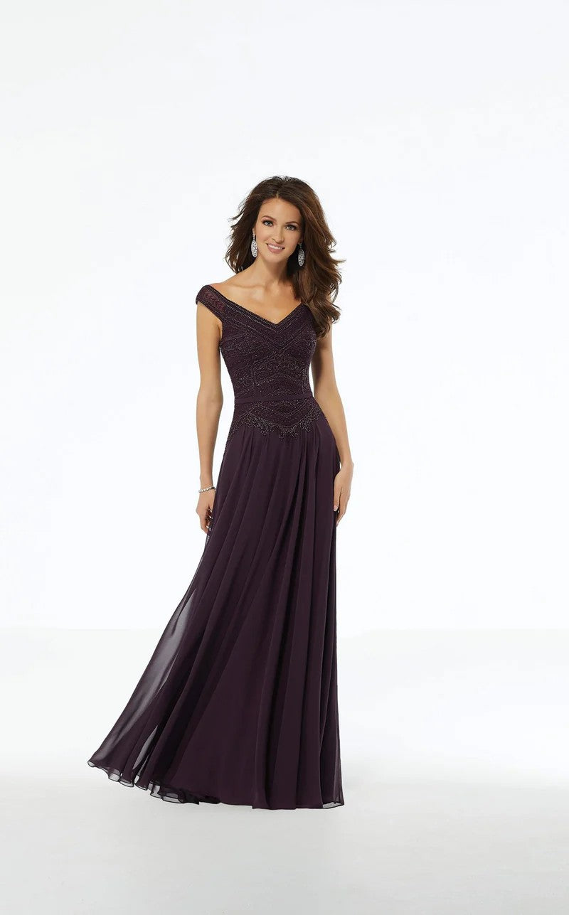 MGNY Madeline Gardner New York 72134 Beaded Long Formal A Line Evening Dress