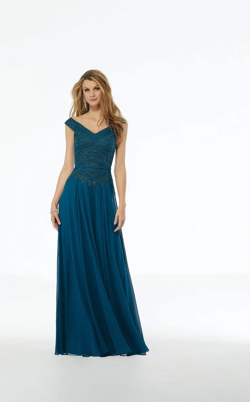 MGNY Madeline Gardner New York 72134 Beaded Long Formal A Line Evening Dress