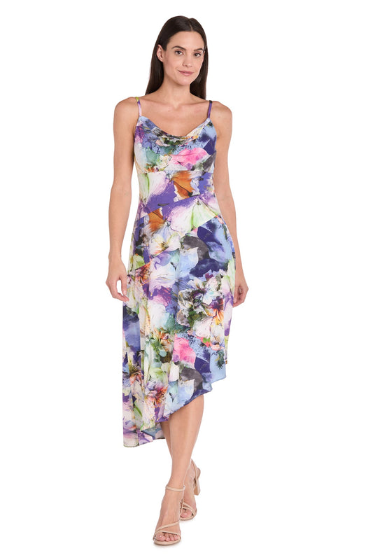 Cocktail Dresses High Low Cocktail Printed Dress Blue/Multi