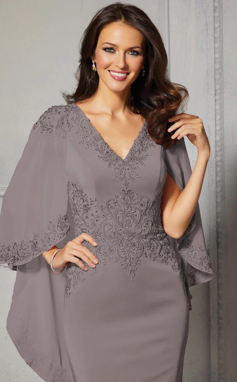 MGNY Madeline Gardner New York 72401 Beaded Long Formal Capelet Evening Dress