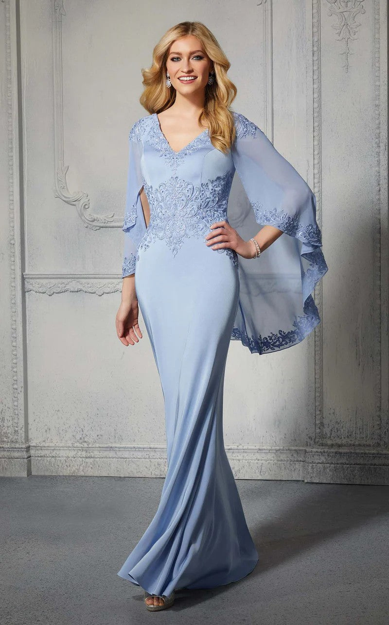 MGNY Madeline Gardner New York 72401 Beaded Long Formal Capelet Evening Dress