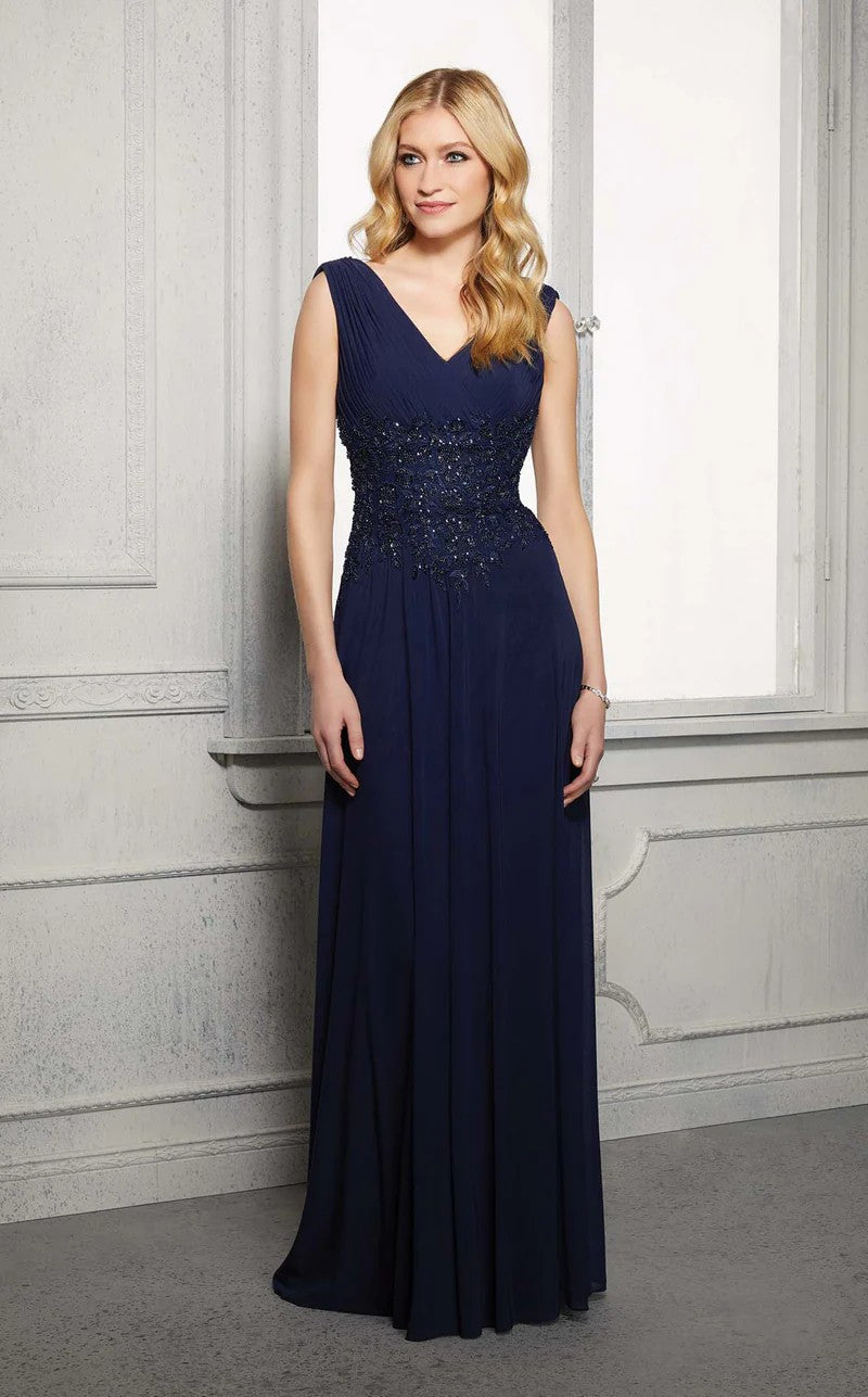 MGNY Madeline Gardner New York 72414 Beaded A Line Long Formal Evening Dress