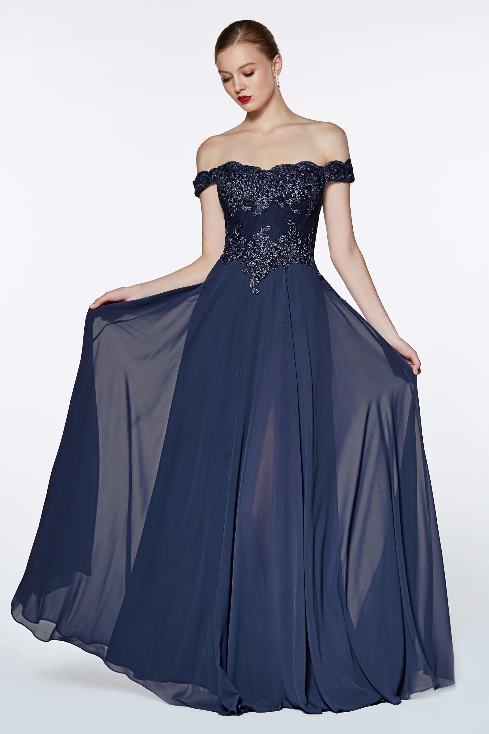 Prom Dresses Lace Long Formal A Line Prom Dress Smoky Blue