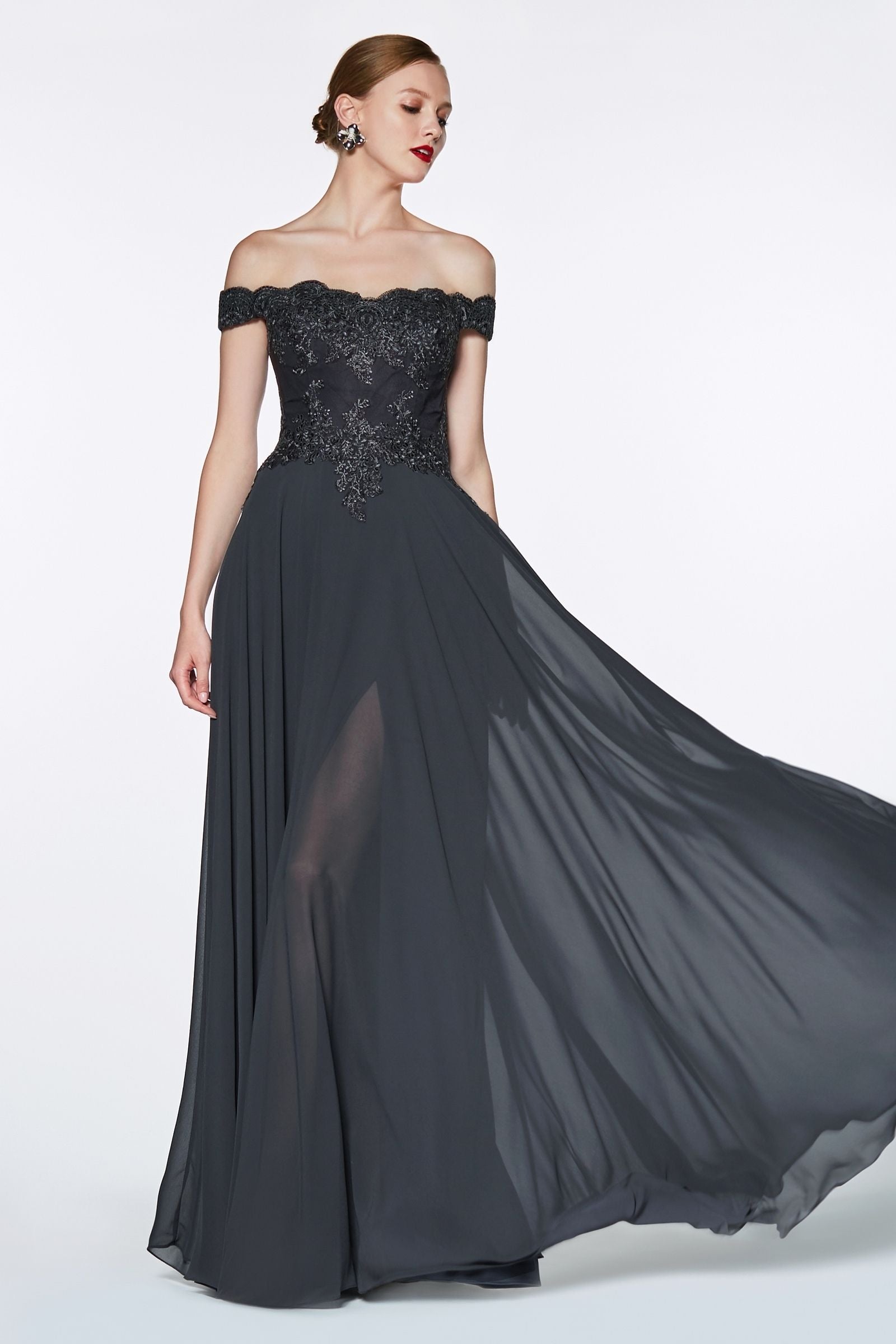 Prom Dresses Lace Long Formal A Line Prom Dress Charcoal