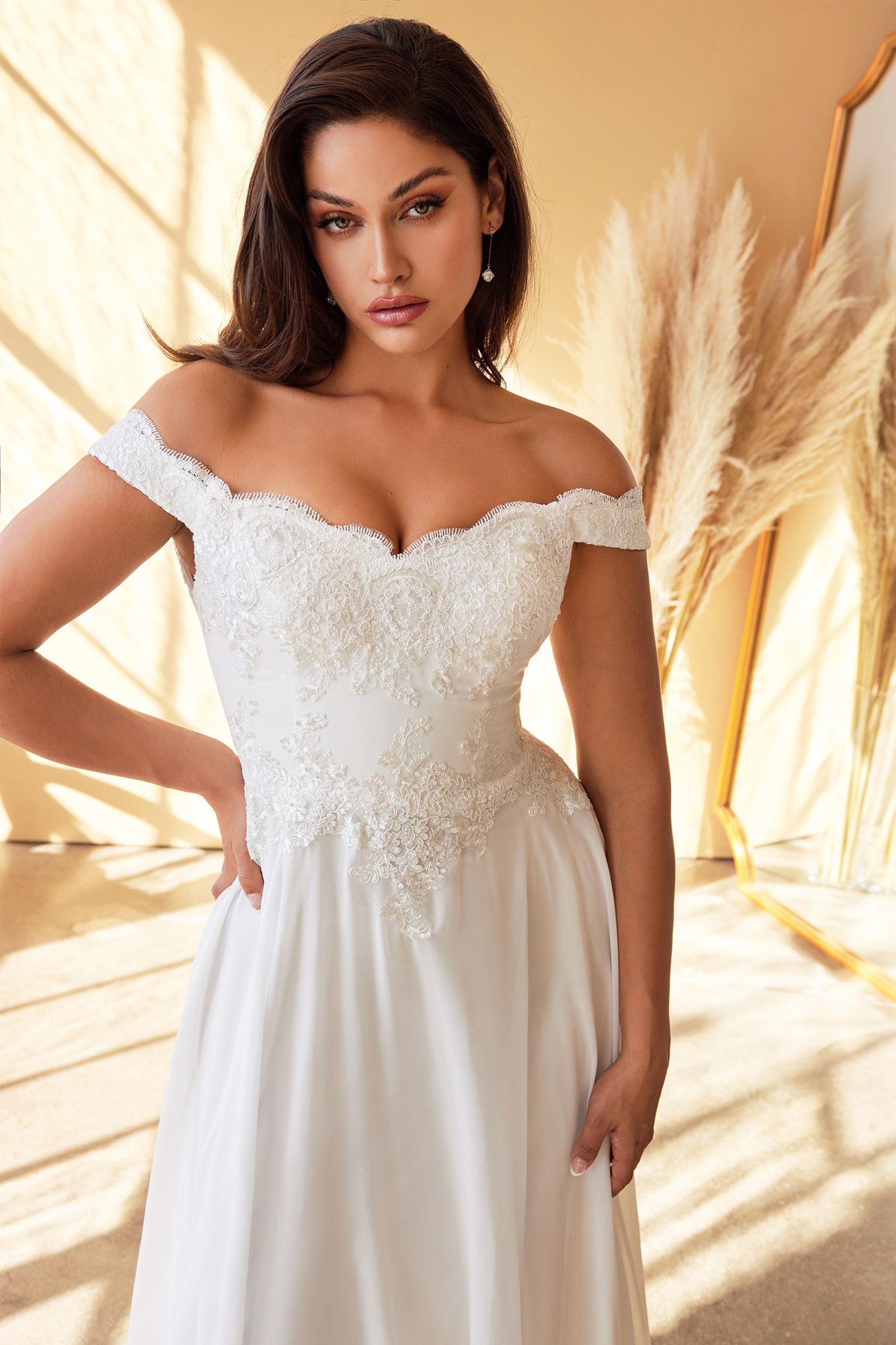 LaDivine 7258W Bridal Gown Long Lace Wedding Dress