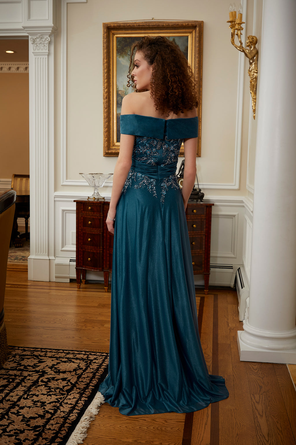 MGNY Madeline Gardner New York 72814 Long Beaded Floral Formal Dress