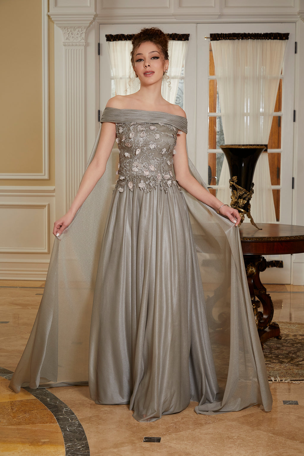 MGNY Madeline Gardner New York 72833 Long Formal Dress with Detachable Cape