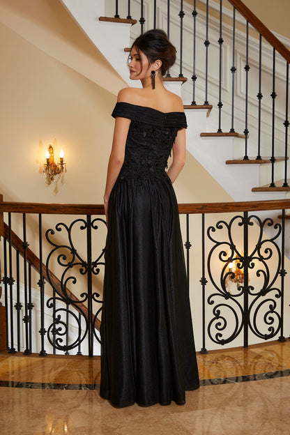 Mother of the Bride Dresses Long Formal Dress with Detachable Cape Black