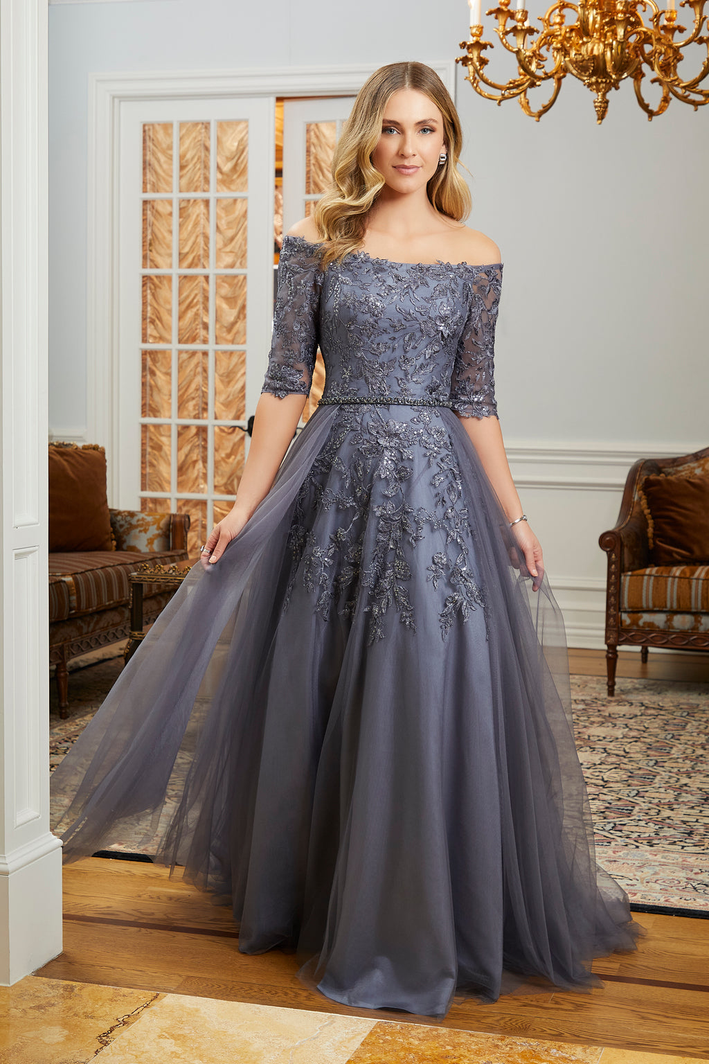 MGNY Madeline Gardner New York 72834 Long Formal Gown with Detachable Overskirt