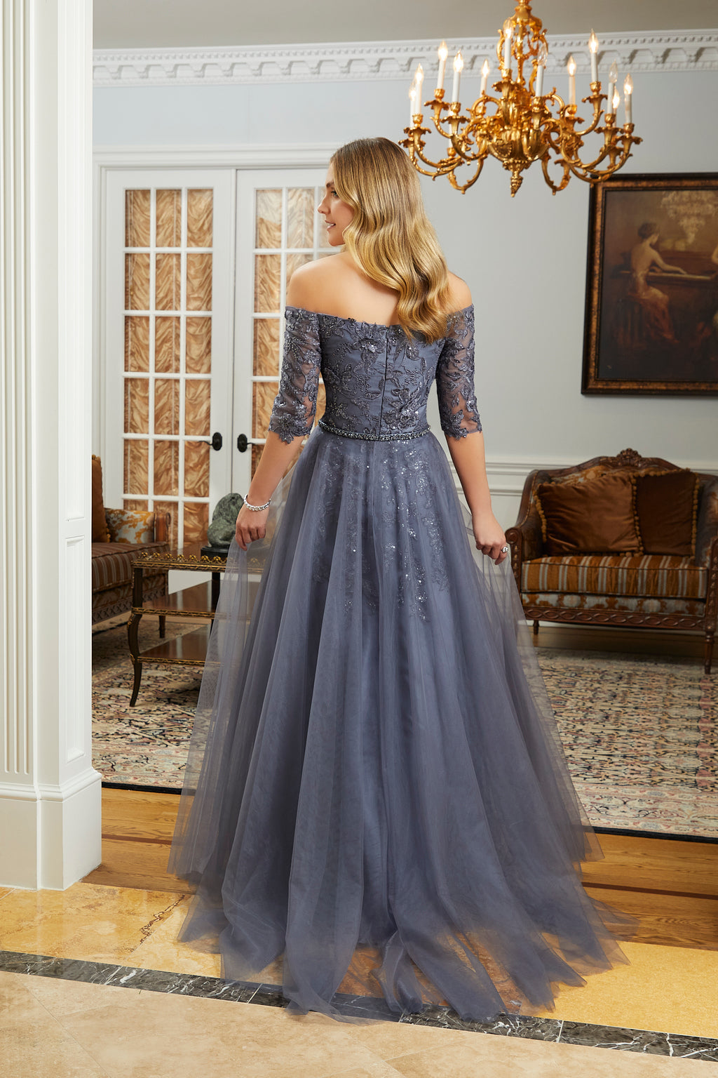 new york new york prom dresses MGNY Madeline Gardner New York 72834 Long Formal Gown with Detachable Overskirt