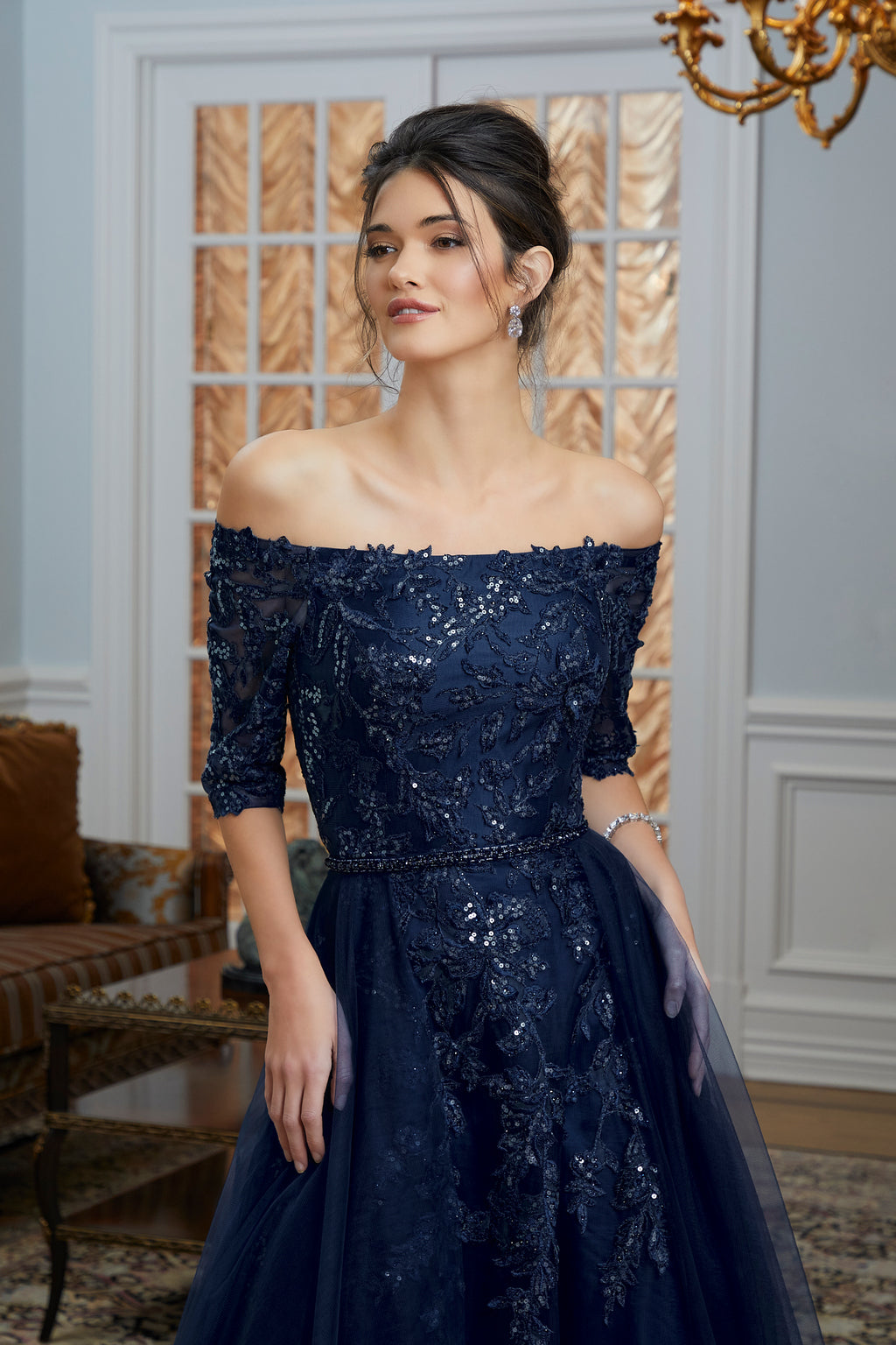 MGNY Madeline Gardner New York 72834 Long Formal Gown with Detachable Overskirt