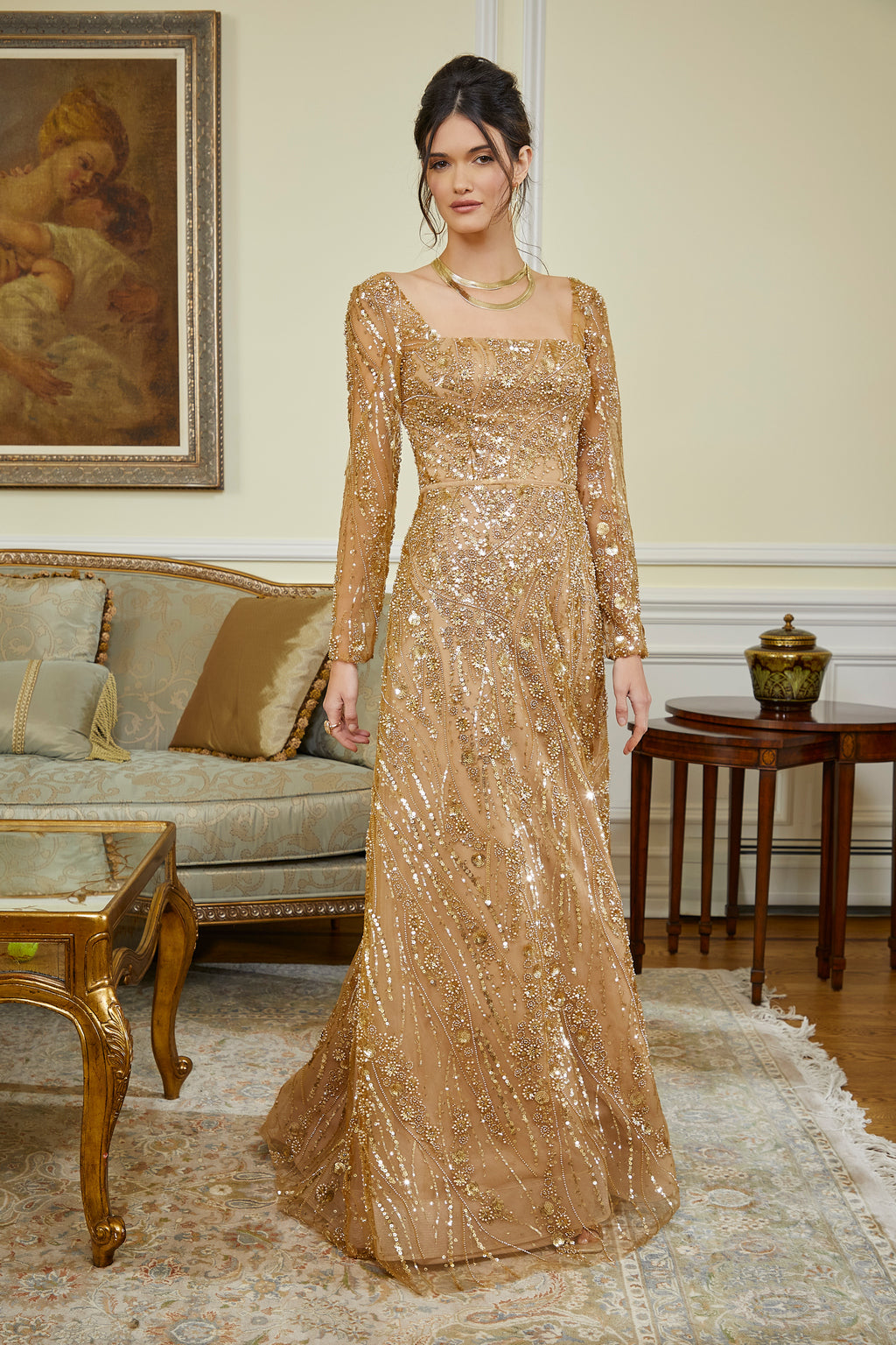 MGNY Madeline Gardner New York 72843 Long Mother of the Bride Beaded Dress