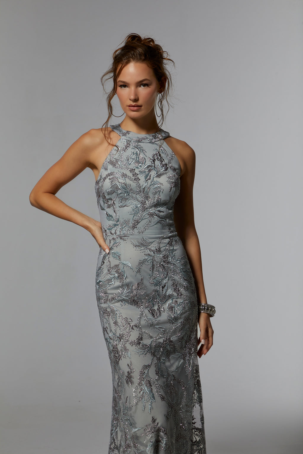 Formal Dresses Long Formal Beaded Evening Gown Silver