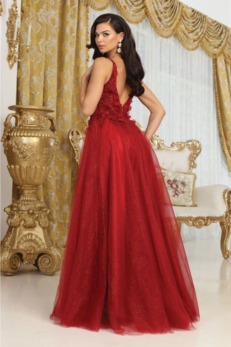 V-Neck Floor-Length Tulle Prom A-Line May Queen 2015