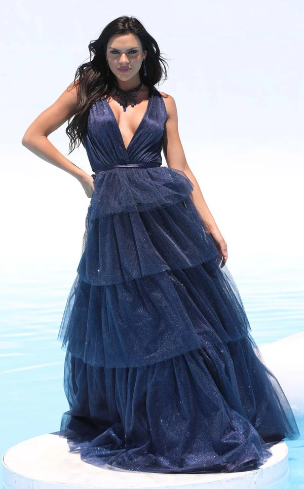 Jessica Angel 731 Long A Line Formal Glitter Prom Dress