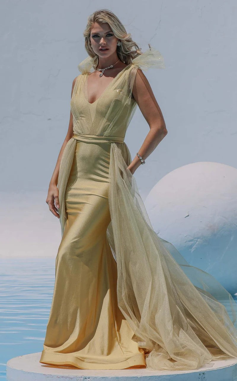 Jessica Angel 732 Long Overskirt Prom Ruffle Formal Glitter Dress