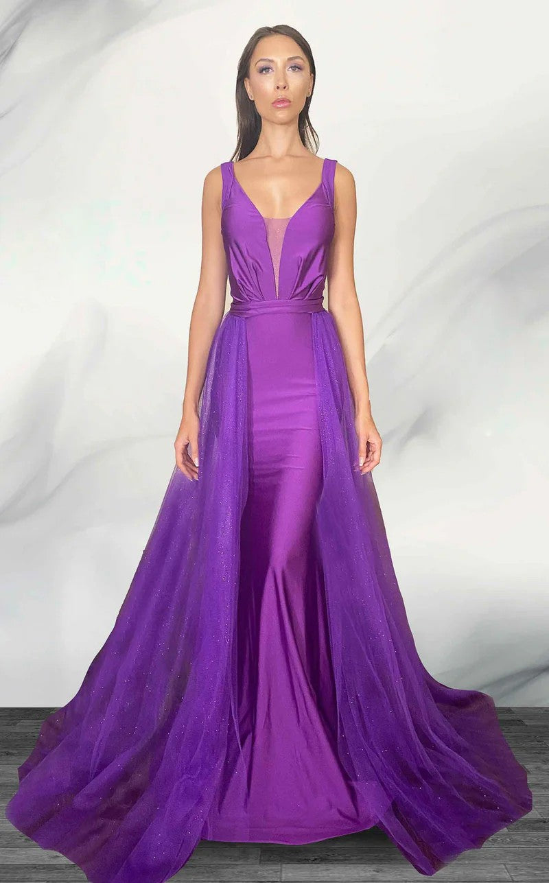 Jessica Angel 734B Fitted Long Formal Glitter Overskirt Prom Dress